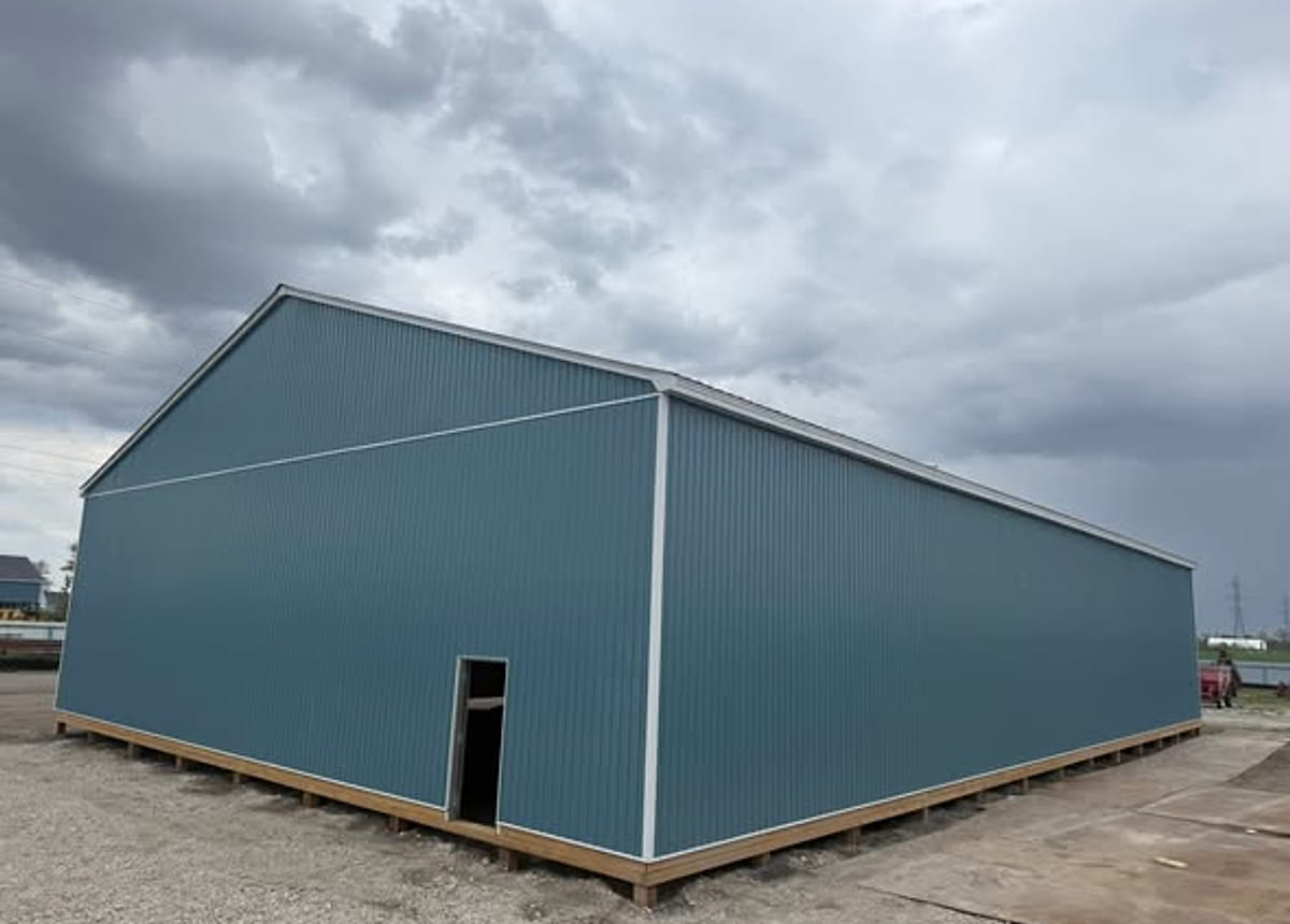 A completed post-frame steel building